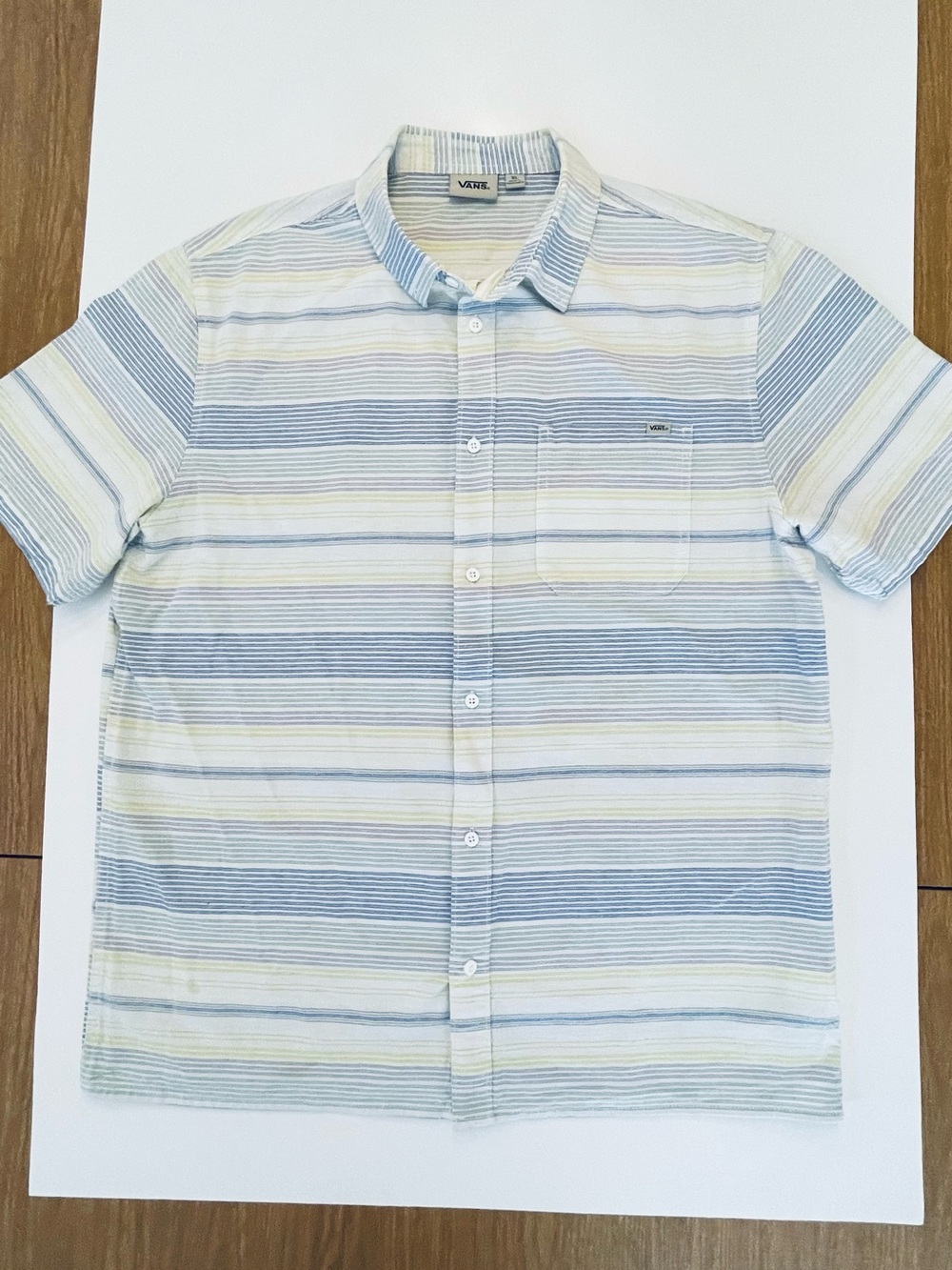 Vans Men's Short-Sleeve Striped Button-Up Shirt - Blue, White & Light Yellow